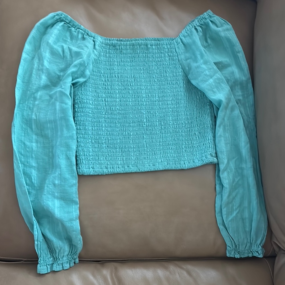 Chelsea & Violet Turquoise Smocked Blouse